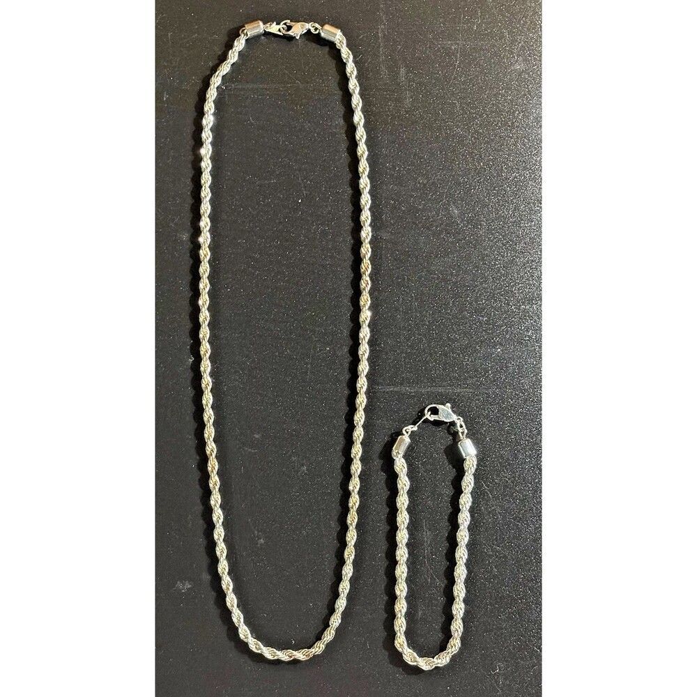 MONET Silver Tone Twisted Rope Chain Necklace & Bracelet 18” & 6” Classic VNTG